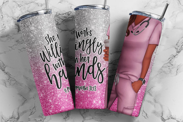 Glitter Nurse Tumbler Sublimation Designs, Nurse Appreciation 20oz Skinny Tumbler Wrap Template - PNG Digital Download Sublimation TumblersByPhill 