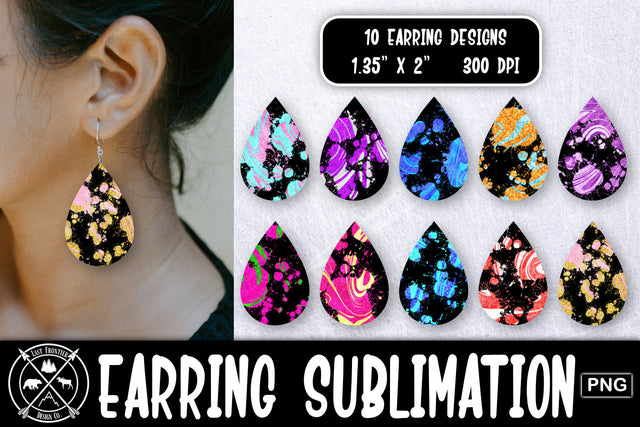Glitter Paint Splatter Earrings Sublimation|Earrings PNG Sublimation Last Frontier Design Co. 