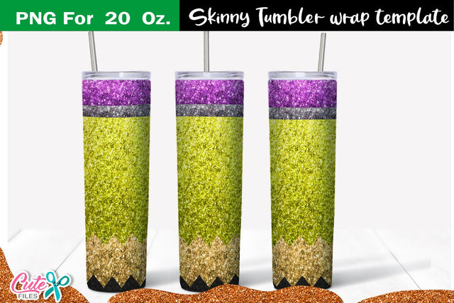 Glitter pencil Oz. Skinny Tumbler wrap sublimation Sublimation Cute files 