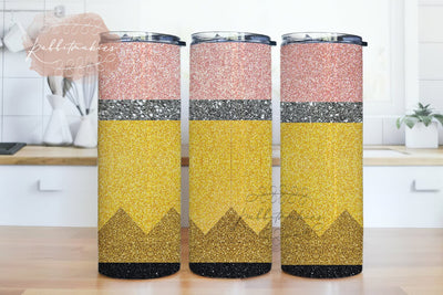 Glitter Pencil Tumbler PNG, Teacher 20 oz Skinny Tumbler design Sublimation, School Seamless Tumbler Wrap, Straight Tapered Digital Download Sublimation Rabbitmakies 
