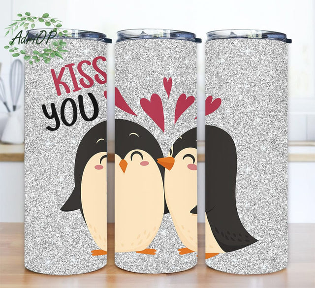 Glitter Penguin 20oz Skinny Tumbler Png, Penguin Coffee Cup, Glitter Penguin Tumbler With Straw, Animal Tumbler Design Sublimation AdriOP 