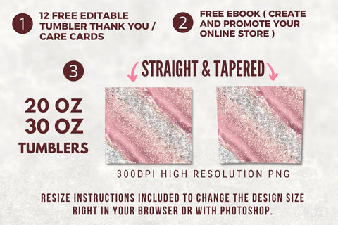 Glitter Pink Agate Seamless Tumbler Sublimation Design - Seamless Skinny Tumbler Straight & Tapered 20oz 30oz Design - PNG Sublimation TumblersByPhill 