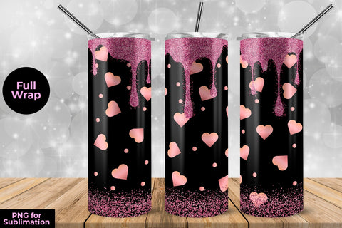 Glitter Pink Hearts Be My Valentine 20 oz Skinny Tumbler Wrap Sublimation Design Sublimation Sublimatiz Designs 
