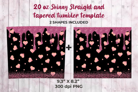 Glitter Pink Hearts Be My Valentine 20 oz Skinny Tumbler Wrap Sublimation Design Sublimation Sublimatiz Designs 