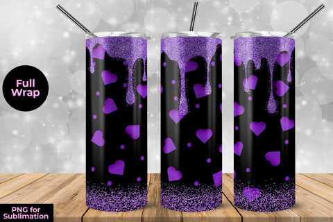 Glitter Purple Hearts Be My Valentine 20 oz Skinny Tumbler Wrap Sublimation Design Sublimation Sublimatiz Designs 