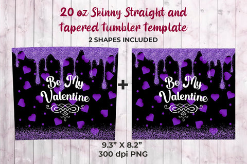 Glitter Purple Hearts Be My Valentine 20 oz Skinny Tumbler Wrap Sublimation Design Sublimation Sublimatiz Designs 