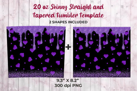 Glitter Purple Hearts Be My Valentine 20 oz Skinny Tumbler Wrap Sublimation Design Sublimation Sublimatiz Designs 