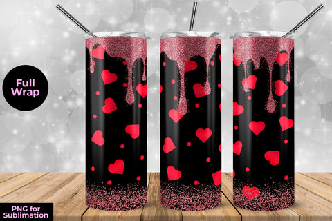 Glitter Red Hearts Be My Valentine 20 oz Skinny Tumbler Wrap Sublimation Design Sublimation Sublimatiz Designs 
