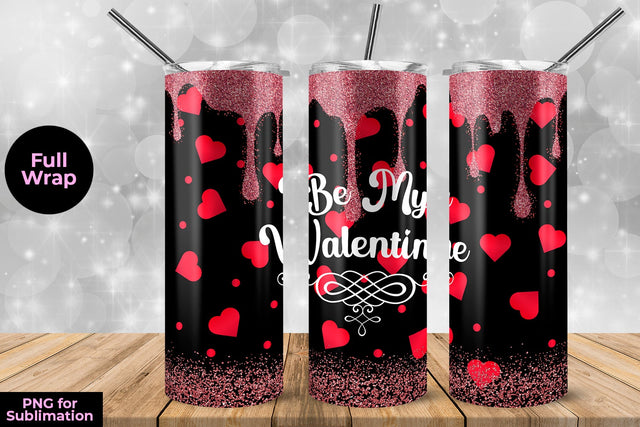 Glitter Red Hearts Be My Valentine 20 oz Skinny Tumbler Wrap Sublimation Design Sublimation Sublimatiz Designs 