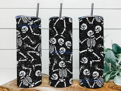 Glitter Skeleton Halloween 20oz Skinny Tumbler Sublimation Designs, Halloween Skeleton Sublimation Design Sublimation BouDesign 