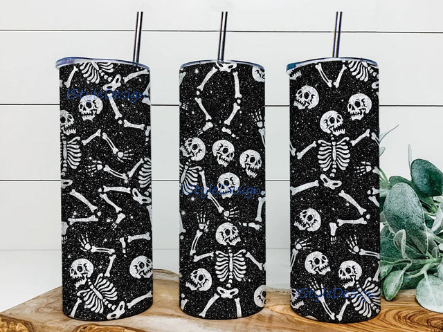 Glitter Skeleton Halloween 20oz Skinny Tumbler Sublimation Designs, Halloween Skeleton Sublimation Design Sublimation BouDesign 