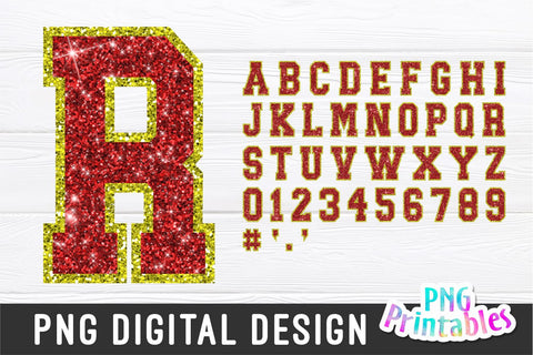 Glitter Sport Alphabet png - Red and Yellow Alphabet - png Print File For Sublimation Or Print - Distressed - Download Sublimation Svg Cuttables 