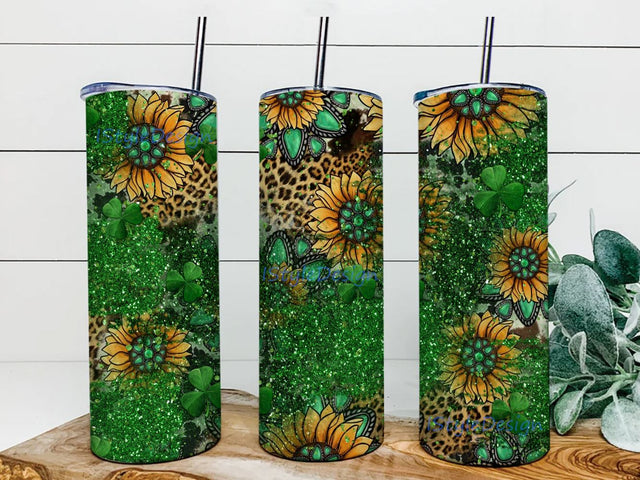 Glitter sunflower leopard 20oz skinny png, Green Glitter Print Digital Download PNG Sublimation Sublimation iStyleDesign 