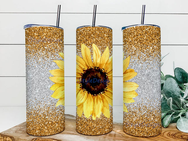 Glitter sunflower skinny tumbler 20oz , Instant download, Sunflower tumbler sublimation, Sunflower png Sublimation iStyleDesign 