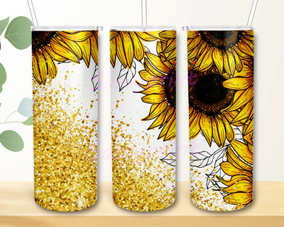 Glitter Sunflower Tumbler Designs, 20oz Skinny Tumbler Sublimation, Sunflower Tumbler for Straight Tapered Tumbler PNG File Digital Download Sublimation sassyprint 