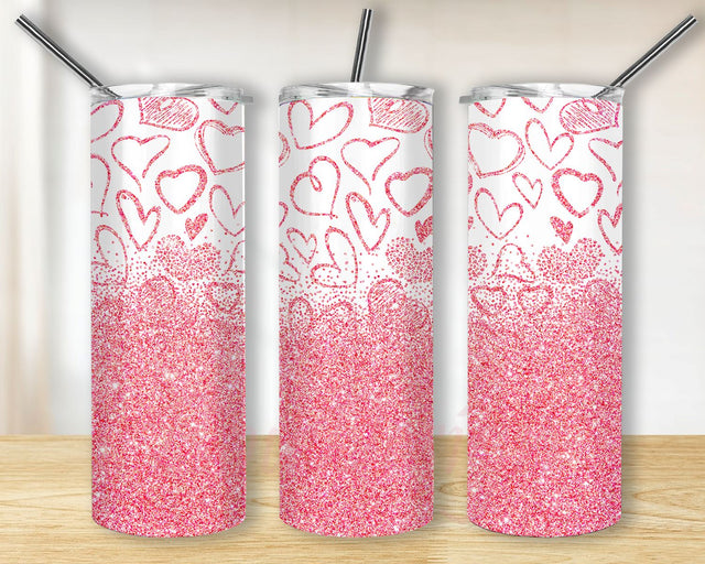 Glitter Sweet Hearts Tumbler Sublimation Design, Love Valentines Day 20oz Skinny Tumbler Tapered, Straight Sublimation Waterslide Full Wrap Png Digital Download Sublimation BouDesign 