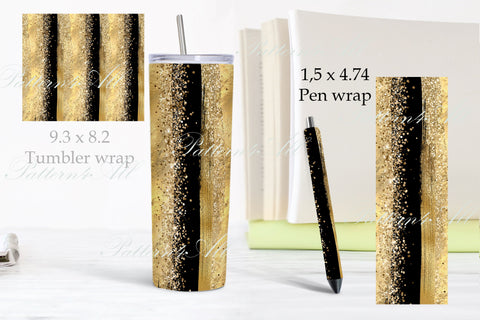 Glitter Tapered Tumbler Design,Tumbler PNG, 20oz Skinny Tumbler Sublimation Design Template,Gold Glitter Tumbler and Glitter Pen Wrap, PNG 3D Paper ArtStudio 