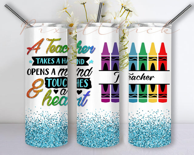 Glitter Teacher 20oz Skinny Tumbler Png, School Tumbler, Pencil Tumbler, Back To School Png, Teacher Pencil Tumbler, Crayons Tumbler Png Sublimation PixelChick 