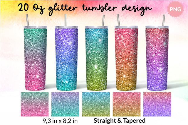 Glitter Tumbler Gradient Wrap Design Sublimation Bundle for 20 Oz Skinny Tumbler Straight and Tapered PNG SVG KatineDesign 