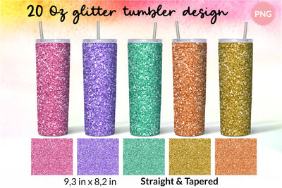 Glitter Tumbler Sublimation 5 Wrap Designs Bundle for 20 oz Skinny Tumbler Straight and Tapered PNG SVG KatineDesign 