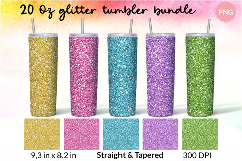 Glitter Tumbler Sublimation Wrap Designs Bundle for 20 oz Skinny Tumbler Straight and Tapered PNG Sublimation KatineDesign 