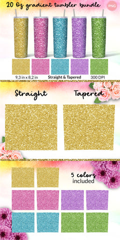 Glitter Tumbler Sublimation Wrap Designs Bundle for 20 oz Skinny Tumbler Straight and Tapered PNG Sublimation KatineDesign 