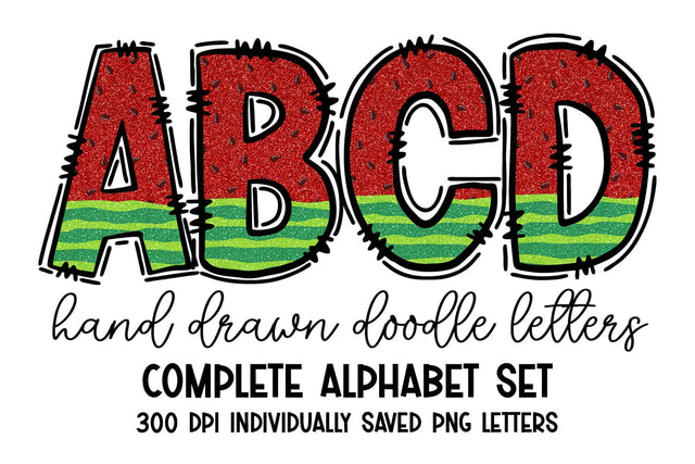 Glitter Watermelon Doodle Letter Alpha Set Sublimation BijouBay 