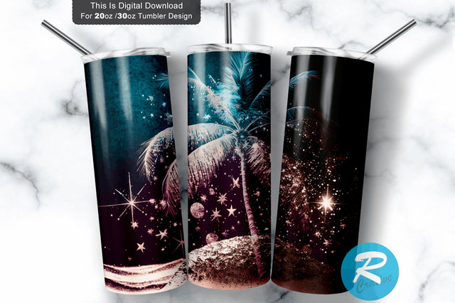 Glitter with Palm Tree 20 oz / 30 oz Tumbler PNG Sublimation Regulrcrative 