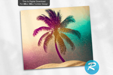 Glitter with Palm Tree Beach 20 oz / 30 oz Tumbler PNG Sublimation Regulrcrative 