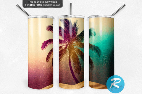 Glitter with Palm Tree Beach 20 oz / 30 oz Tumbler PNG Sublimation Regulrcrative 