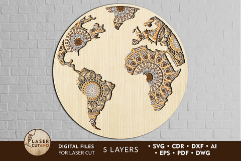 GLOBE Multilayer Laser Cut File for Laser Cut Wood, Cricut, CNC Machines. Mandala. Round Sign SVG SVG LaserCutano 