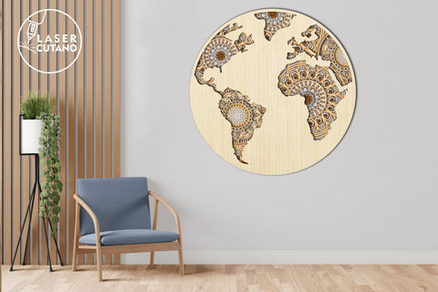 GLOBE Multilayer Laser Cut File for Laser Cut Wood, Cricut, CNC Machines. Mandala. Round Sign SVG SVG LaserCutano 