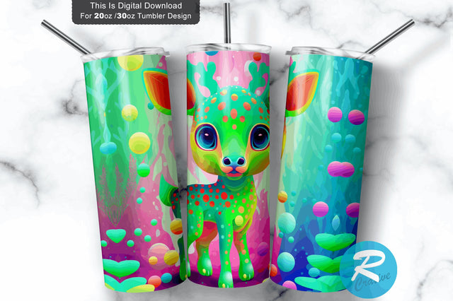 Glow Baby Deer Colorful Kids 20 oz / 30 oz Tumbler PNG Sublimation Regulrcrative 