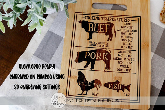 Glowforge Cooking Temps SVG | Engraved Cutting Board SVG SVG Diva Watts Designs 