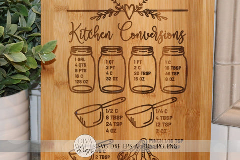 Glowforge Kitchen Conversions Chart | Kitchen SVG | dxf and more SVG Diva Watts Designs 