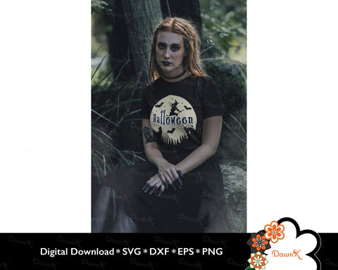 Glowing Full Moon Magical Halloween | Witch, Bats, Black Cat, Howling Wolf, and Stars SVG SVG DawnKDesigns 