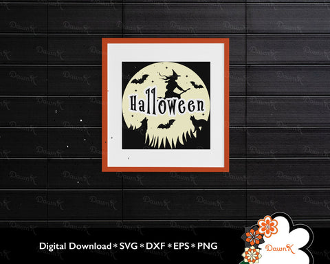 Glowing Full Moon Magical Halloween | Witch, Bats, Black Cat, Howling Wolf, and Stars SVG SVG DawnKDesigns 