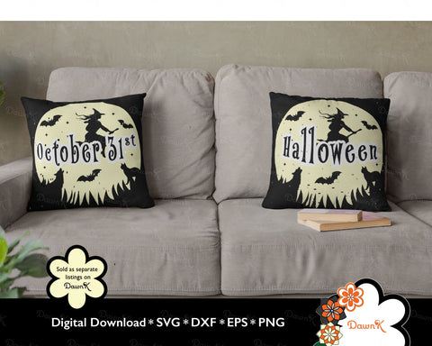 Glowing Full Moon Magical October 31st: Witch, Bats, Black Cat, Howling Wolf, and Stars SVG SVG DawnKDesigns 