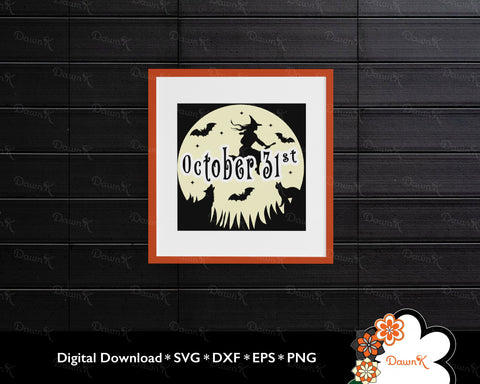 Glowing Full Moon Magical October 31st: Witch, Bats, Black Cat, Howling Wolf, and Stars SVG SVG DawnKDesigns 