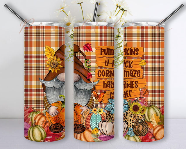 Gnome 20 oz Skinny Tumbler Sublimation Design Thanksgiving Gnome Fall Gnome Straight and Warped Design Digital Download PNG Instant Download Sublimation PixelChick 