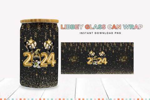 Gnome 2024 New Year Libbey Glass Sublimation Full Wrap PNG Sublimation BijouBay 