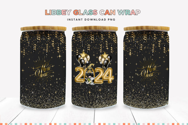 Gnome 2024 New Year Libbey Glass Sublimation Full Wrap PNG Sublimation BijouBay 