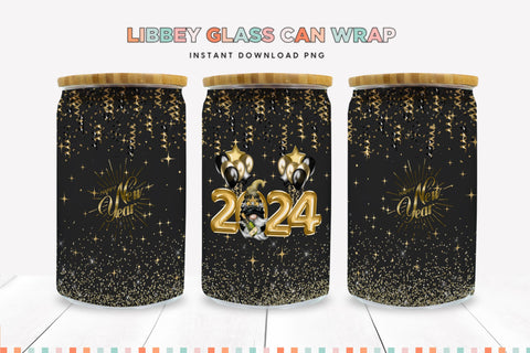 Gnome 2024 New Year Libbey Glass Sublimation Full Wrap PNG Sublimation BijouBay 