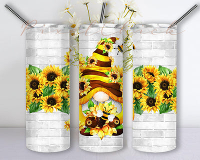 Gnome And Sunflowers Bees 20oz Tumbler Design Png, Sunflower Gnome Tumbler, Honey Bee Gnomes Tumbler, Gnome Lover Tumbler, Gnome Bee Happy Tumbler Sublimation PixelChick 