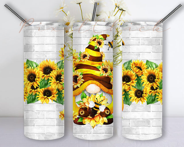 Gnome And Sunflowers Bees 20oz Tumbler Design Png, Sunflower Gnome Tumbler, Honey Bee Gnomes Tumbler, Gnome Lover Tumbler, Gnome Bee Happy Tumbler Sublimation PixelChick 