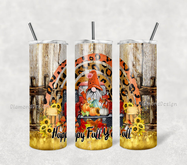 Gnome Autumn Truck 20 Oz skinny Tumbler wrap Png template digital download Sublimation DiamondDesign 