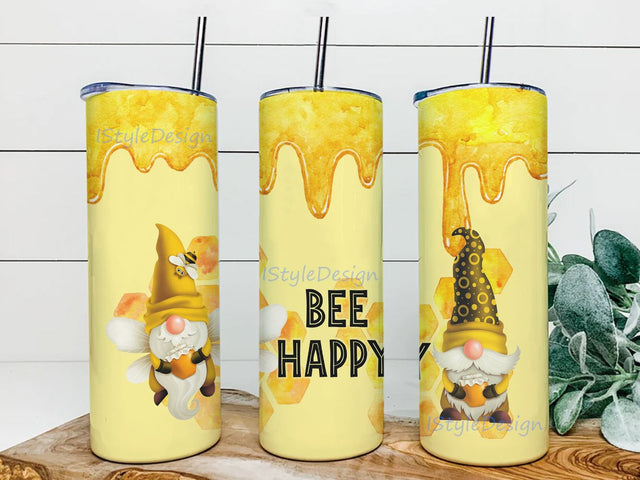 Gnome Bee Happy Honey Bee Tumbler PNG, Gnomies Bee 20 oz Tumbler Wrap, Gnomes Squad Sunflower Tumbler Template, Honeybee Gnome Tumbler Wrap PNG Download Sublimation BouDesign 