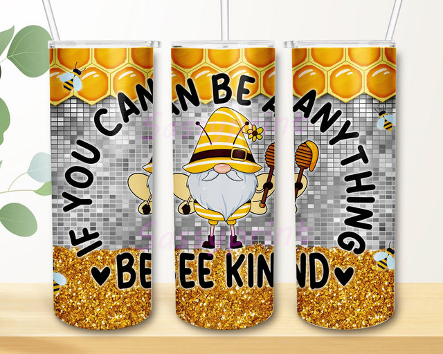 Gnome Bee Kind Glitter 20oz Skinny Tumbler Png, Glitter Yellow Bee Kind Gnome Tumbler, Bee Tumbler,Be Kind Tumbler, Mother's Day Gift Sublimation sassyprint 