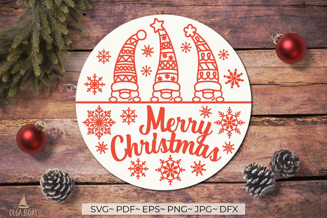 Gnome Christmas round sign svg | Christmas door sing SVG Olga Boat Design 