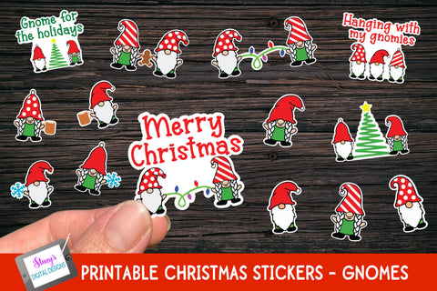 Gnome Christmas Stickers - 14 Print and Cut Stickers SVG Stacy's Digital Designs 